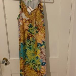 Jade tropical floral midi dress. Size large.